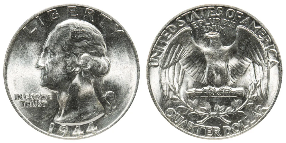 1944 Washington Quarter obverse and reverse showing George Washington portrait and eagle design