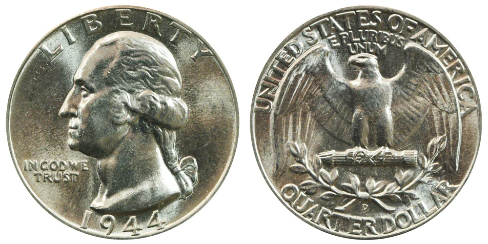 1944-D DDO FS-101 doubled die obverse close-up showing doubling on IN GOD WE TRUST with D mint mark detail
